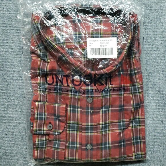 UNTUCKit Catarratto Shirt Mens 3XL Red Plaid Long Sleeve Flannel Button Up New - Picture 10 of 10